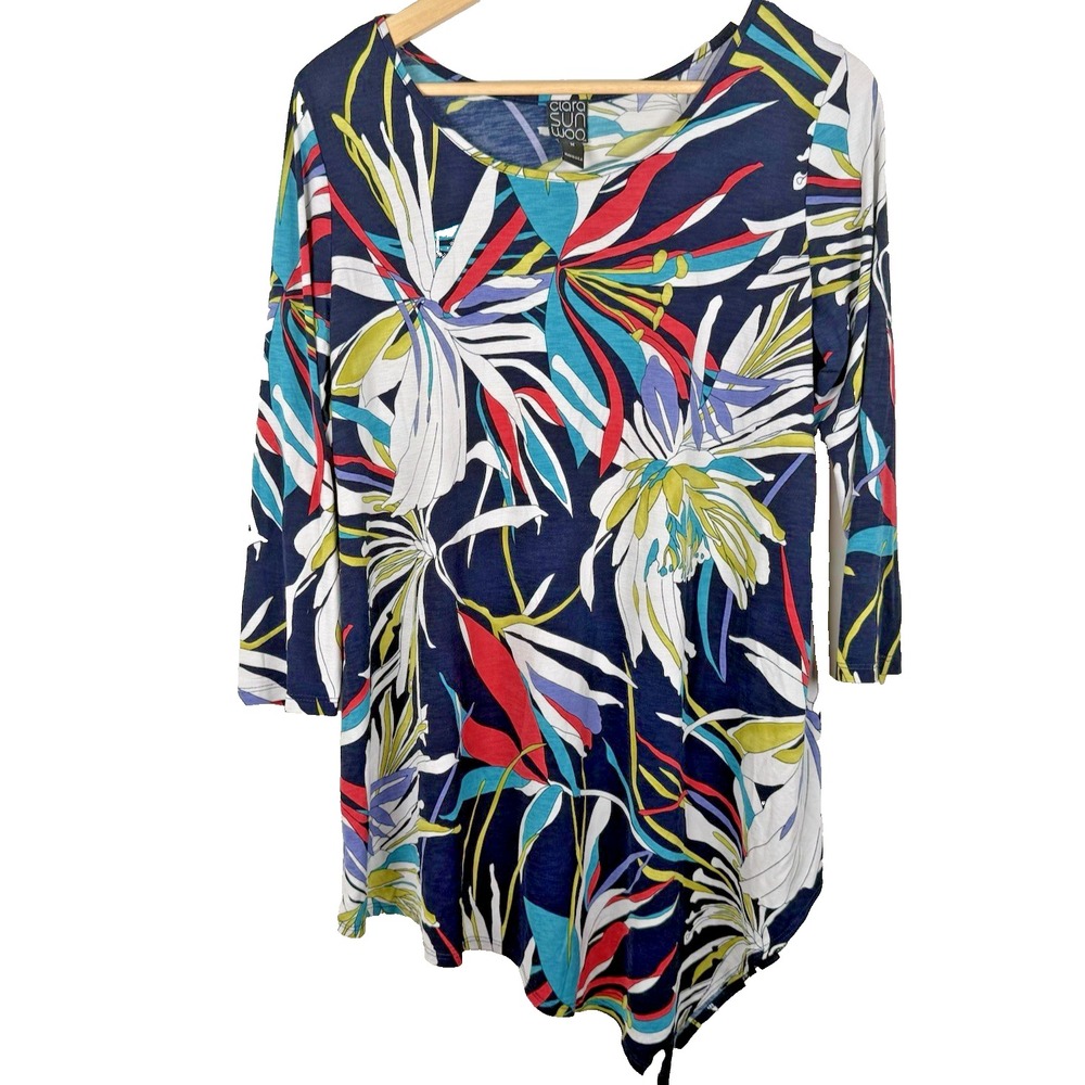 Ciara Sun Woo Tropical Abstract Print Tunic Top Medium Art To Wear AsymmetricHem